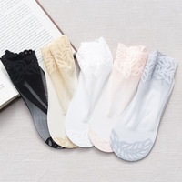 Chaussettes en dentelle pour femmes, printemps-été, fines, en coton, respirantes, absorbant la transpiration, antibactériennes, à motif floral, mi-mollet, invisibles