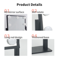 Miroir de bureau carré en métal chromé à éclairage LED, avec capteur tactile et variateur d'intensité, simple face