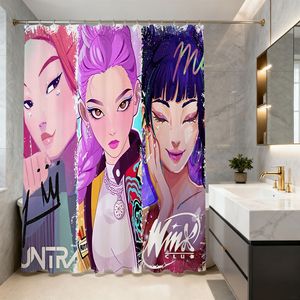 Cortina de Ducha Impermeable para Baño, Personalizada con Diseño de Dibujos Animados de K-POP Kpop Demon Hunters, Impresa en Poliéster, Duradera y Ligera - Product Image 1
