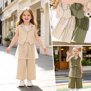 Conjunto de Verano para Niños Europeos y Americanos: Traje de Malla con Estampado de Caballo, Pantalones Anchos y Cortina de <span class=keywords><strong>Gasa</strong></span>, Estilo Elegante - Product Image 1
