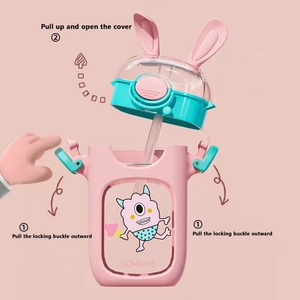 Bouteille d'eau portable pour enfants, motif lapin, avec paille, mignonne et super mignonne, pour l'été - Product Image 3