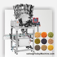 Machine de remplissage et de pesage pour pots et bouteilles de 200g de granulés de chocolat et de noix pour éclairs