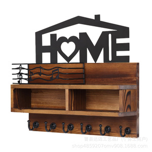 Wooden Wall-Mounted Key <b>Rack</b> With Hooks And <b>Shelf</b> For Home Entryway Storage Organization - Product Image 1