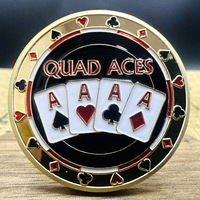 QUAD ACES Médaille de pièce commémorative en laque colorée de poker plaquée or