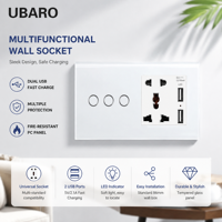 UBARO 146 Temperli Cam 3'lü Dokunmatik Duvar Anahtarı Evrensel Priz Çift USB 5V 2100mA Çok Fonksiyonlu Güç Çıkışı Ev Otel İçin