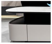 Ensemble table basse et meuble TV en pierre microcristalline moderne avec tabourets cachés, armoire de rangement d'angle arrondie, mobilier de salon
