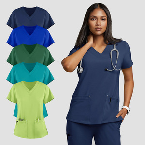 Women's <b>Scrub</b> Tops V-Neck Short Sleeve Moisture Wicking Hospital Uniforms For Nursing Clinical Work <b>Clothes</b> Lake Blue Royal - Product Image 1