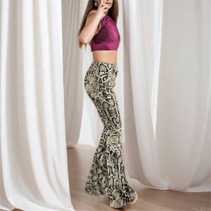 Mode printemps pantalon évasé femmes Serpentine impression élastique taille haute Streetwear pantalon mince - Product Image 3
