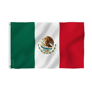 Bandeiras nacionais com 2 ilhós resistentes de precisão para decoração de varanda de comemorações com costura dupla 3x5 pés México