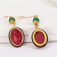 Boucles d'oreilles vintage ovales en pierres précieuses pour femmes, boucles d'oreilles pendantes bohèmes en pierres vertes et rouges, bijoux de mode simples et personnalisés de style occidental
