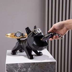 Statue de <span class=keywords><strong>bouledogue</strong></span> <span class=keywords><strong>français</strong></span> en acier et résine, sculpture de chien, décoration de salon, plateau de rangement de table, ornements, décoration de bureau à domicile, thème artistique - Product Image 6