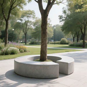 G072 Banco Moderno Curvo de Hormigón GRC para Exteriores, Mobiliario Urbano de Paisaje, Resistente a los Rayos UV, Tamaño Personalizado - Product Image 1