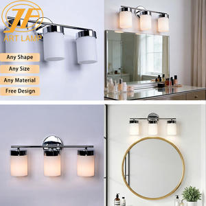 Applique murale LED moderne pour intérieur, cadre en fer, 3 abat-jour en verre dépoli transparent, finition chromée, design minimaliste, bouton, éclairage de salle de bain - Product Image 6