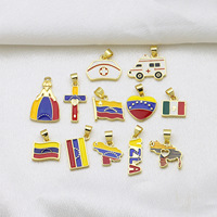 LUOYUNE Breloques carrées en laiton plaqué or 18 carats avec émail, drapeau du Venezuela, pendentifs personnalisés tendance pour la fabrication de bijoux