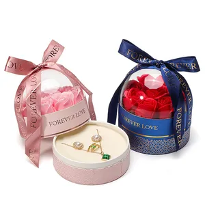 Valentines Day Jewelry Gift Packing Cylinder Clear Cover Round Box Cardboard Tube Basket for Flower