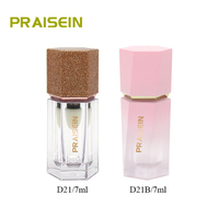 Tube de brillant à lèvres cosmétique octogonal unique de 7ml, conteneur vide transparent en plastique avec brosse