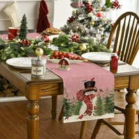 Chemin de table de Noël imprimé bonhomme de neige, décoration de table de fête, style rustique campagnard, pour cuisine