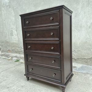 American Style Solid Wood Five Drawer <b>Chest</b> Black Walnut Color Bedroom <b>Storage</b> Cabinet Dresser - Product Image 1
