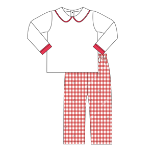 Set di Abbigliamento per Neonati Personalizzato in Vendita, 100% Cotone, Camicia con Bordatura Rossa e Pantaloni a Quadri, Outfit Coordinati per Fratelli e Sorelle, Look per Bambini e Bambine - Product Image 2