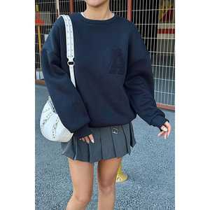 Conjunto de Sudadera Azul Marino para Mujer, Sudadera con Capucha y Cremallera, Top Corto con Diseño Bordado para Invierno - Product Image 3