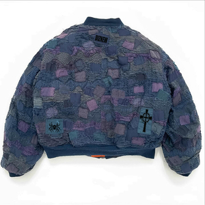 DiZNEW Custom <strong>Patchwork</strong> Denim Bomber <strong>Jacket</strong> Men Plus Size Distressed Washed Street Style Bulk Supply OEM - Product Image 2