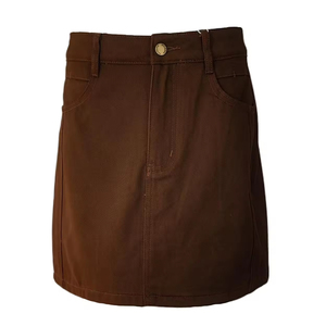 <span class=keywords><strong>Jupe</strong></span> en jean décontractée coupe droite pour <span class=keywords><strong>femme</strong></span>, <span class=keywords><strong>taille</strong></span> <span class=keywords><strong>haute</strong></span>, marron, courte, style rétro, mini, boutonnée sur le devant, unie, délavée claire, pour l'été et les fêtes - Product Image 1