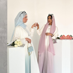 Ensemble Abaya ouverte dégradé blanc-rose, design tendance, deux tons, style Dubaï, <span class=keywords><strong>cardigan</strong></span> kimono musulman avec hijab assorti offert - Product Image 3