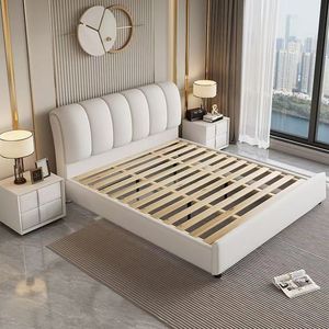 Modern Minimalist Leather <b>Bed</b> 1.5M With <b>Soft</b> Backrest Low Box Design For Master Bedroom - Product Image 3