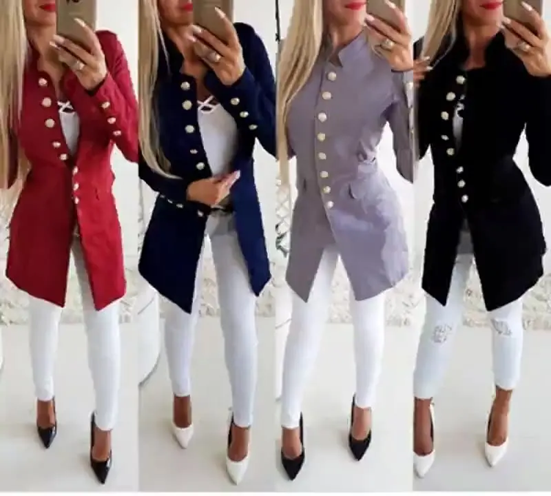 British Style Woman Blazer Jacket Casual Long Sleeve Single Breasted Wholesale Women Slim Suit