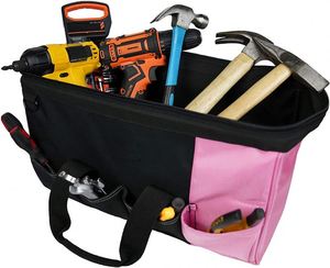 BSCI Factory Pink Women Tool Bag With Shoulder Strap <b>Open</b> Top Wide Mouth <b>Storage</b> Tradesman Tool Organizer Bag (16 Inch, Pink) - Product Image 3