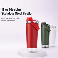 Bouteille d'eau isotherme 16 oz en acier inoxydable 304 à l'intérieur et 201 à l'extérieur, avec couvercle anti-fuite, filtre à thé, poignée pliable, personnalisable