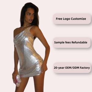 Gaun Mini Satu Bahu Berkilau Wanita Gaun Pendek Seksi Punggung Terbuka Perak Payet Pesta Malam Ulang Tahun Klub Berkilau Prom Baru - Product Image 2