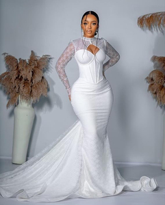 Robes <span class=keywords><strong>de</strong></span> mariée sirène à manches longues personnalisées pour la mariée, robes <span class=keywords><strong>de</strong></span> mariée en dentelle civile <span class=keywords><strong>africaine</strong></span>, Vestidos <span class=keywords><strong>De</strong></span> Novia - Product Image 6