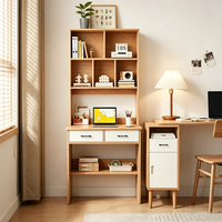Bureau de travail moderne en bois avec bibliothèque intégrée, mobilier multifonctionnel