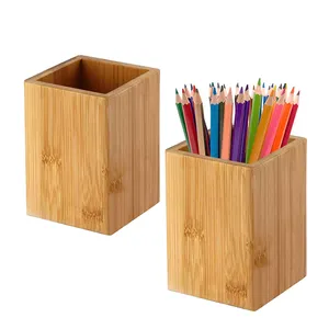 Çevre dostu ürünler 2023 bambu masa organizatör 2 paket ahşap kalemlik standı ofis ev için çok amaçlı kullanım kalem kutusu