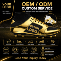 Chaussures de football métalliques dorées haut de gamme avec logo personnalisé, crampons de football à tige haute, marque privée OEM ODM, chaussures de football dorées métalliques