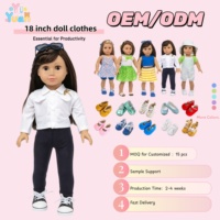 Collection Printemps Vente en Gros OEM Personnalisée : Ensemble de Vêtements pour Poupée Fille de 18 Pouces – Veste Courte et Pantalon Slim Foncé, Tenue de Poupée à Motif Personnalisé