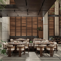 Conception d'architecture de restaurant moderne et industrielle en bois et béton, plan d'étage, rendu 3D, conseil en profondeur
