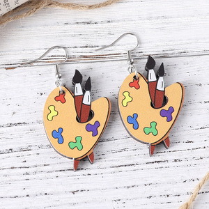 Pendientes de madera, regalo del Día del maestro, colgante de paleta de pinceles para estudiantes de arte, pendientes de doble cara para mujeres Uionen 1100 - Product Image 3