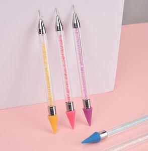 Stylo à double tête en acrylique pour points de cire, pointe métallique, outil de préhension pour strass et cristaux, marque privée, pour nail art - Product Image 1