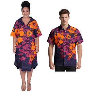Conjunto de Pareja Personalizado para Fiesta o Baile de Graduación, Vestido Elegante para Mujer con Estampado de Hibisco Hawaiano, Camisas con Bolsillo para Hombre, Traje de Pareja Polinesio para la Playa - Product Image 6