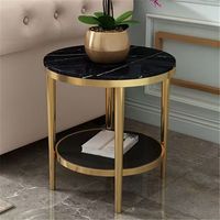 Table basse ronde simple à double couche en marbre avec structure en fer pour salon et maison