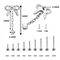 Perhiasan Tindik Tubuh Titanium Zircon Center Bow Tie Stud 16G Helix Labret Berulir Internal Cincin Hidung Kupu-kupu untuk Wanita