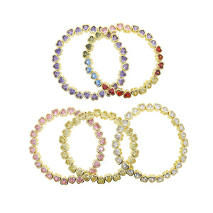Bracelet de tennis unisexe vintage SongYi avec cœur coloré serti de zircone cubique, design extensible micro-incrusté - Product Image 2