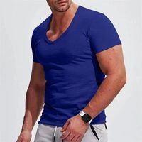T-shirts pour hommes à col en V, manches courtes, couleur unie, coupe ajustée, basiques, multicolores, décontractés, respirants, pour l'entraînement