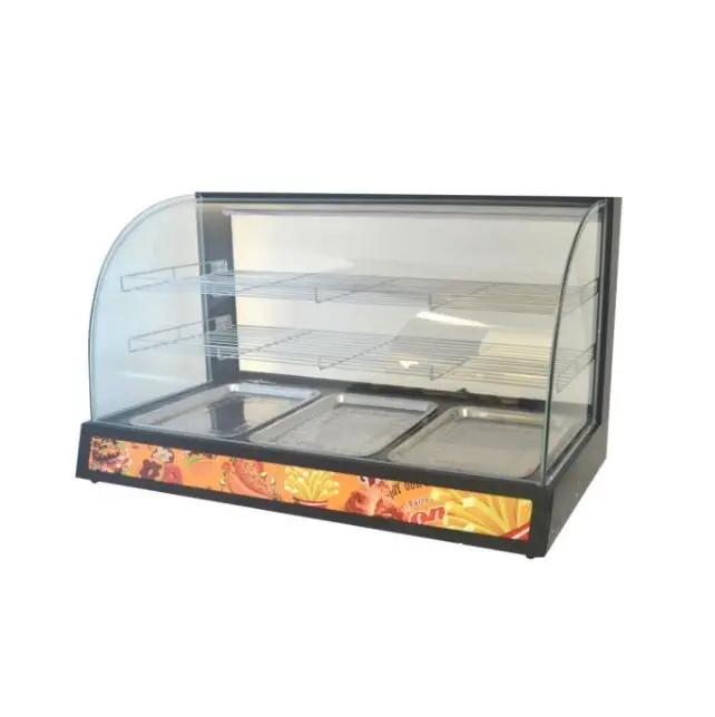 Mostrador de cristal para calentador de alimentos, escaparate de exhibición de alimentos