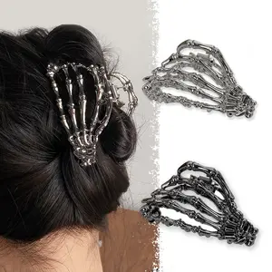 Hot Selling Funny Halloween Hair Ornament Women Girls Ghost Skeleton Hand Silver Black Metal Alloy Claw Shape Hair Claw Clips