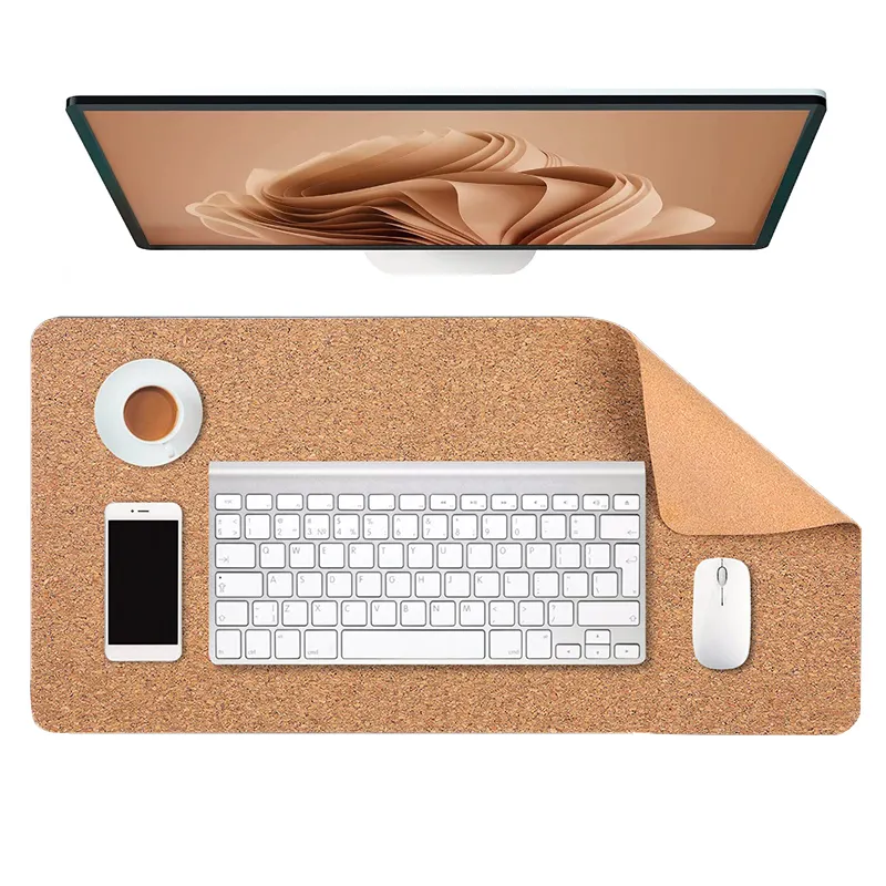 Özel Logo boyutu 31.5x15.7 inç çevre dostu çift taraflı kullanım ofis sümen mantar genişletilmiş büyük Mouse Pad