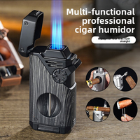Briquet à cigares portable 4-en-1 JH avec coupe-cigare, poinçon et support de cigare, corps métallique rechargeable au gaz