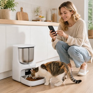 Distributeur de nourriture pour animaux de compagnie avec double compartiment, Wifi, application de contrôle à distance, portions programmées, pour chats et chiens - Product Image 2